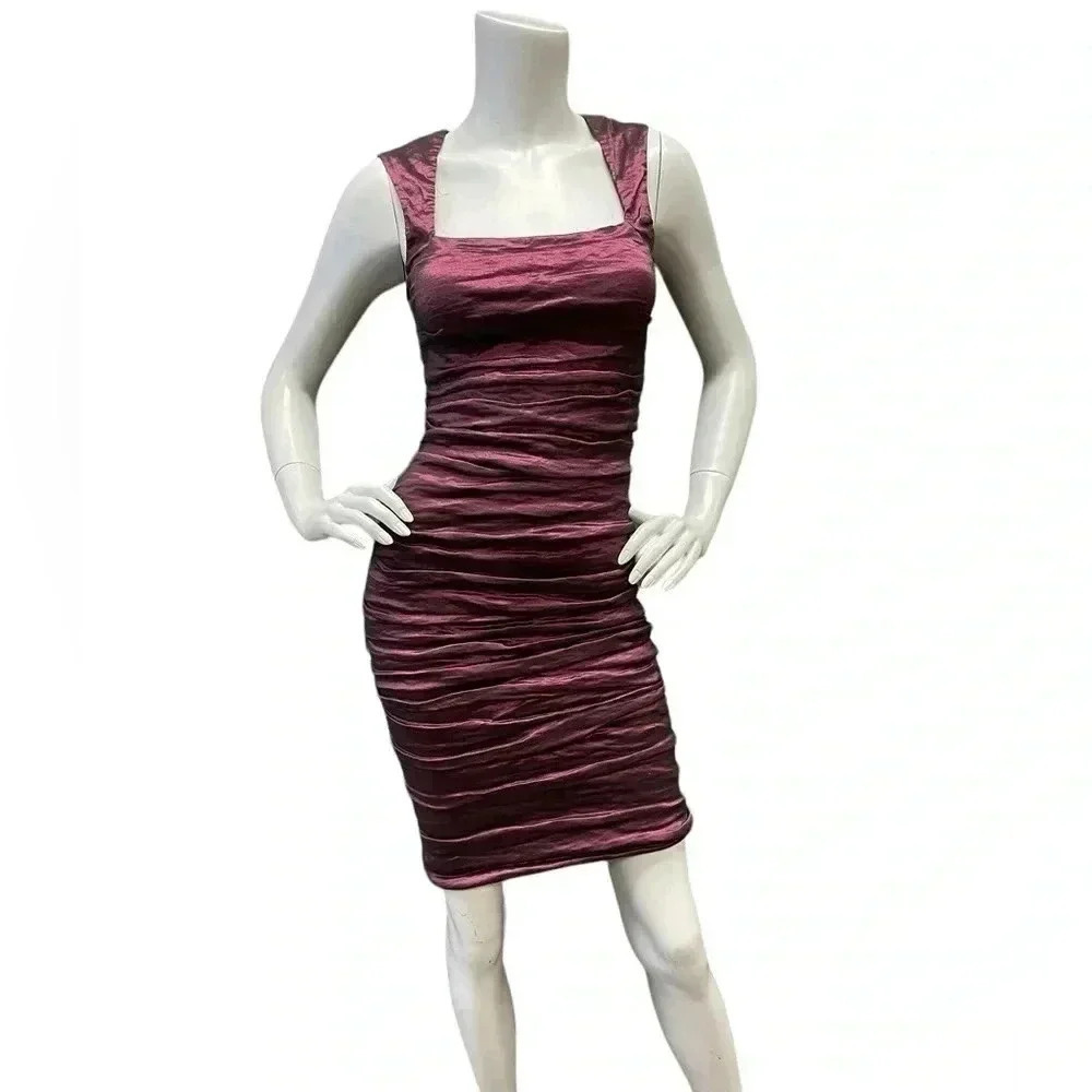 Le Chateau Ruched Purple Plum Sleeveless Mini Dress Size Small